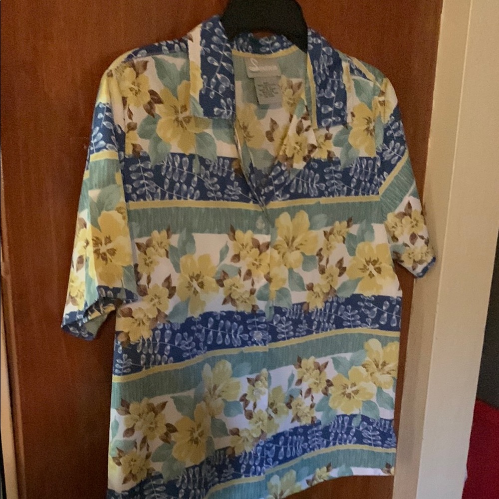 Floral Blue and Yellow Blouse